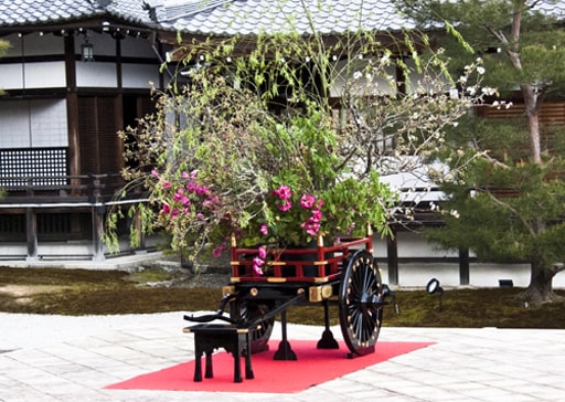 京都　大覚寺の華道祭のときの宸殿前の花車