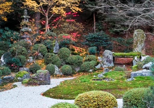 京都　曼殊院の書院庭園（南）の石組と灯籠