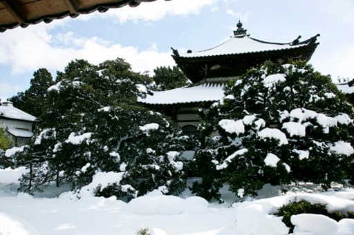 京都　鹿王院、雪の舎利殿