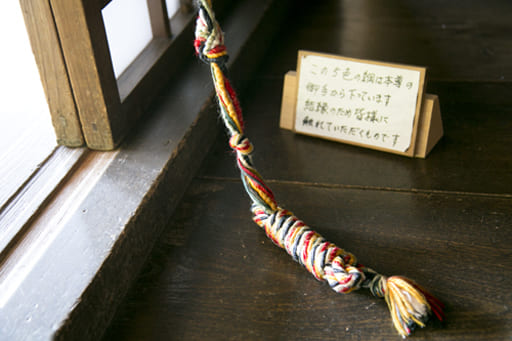 勝林院の本尊・阿弥陀如来坐像の手に繋がる結縁のための五色の綱